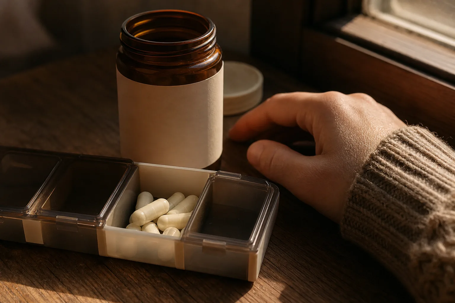 کپسولهای گاباپنتین در جعبه دارویی کنار پنجره