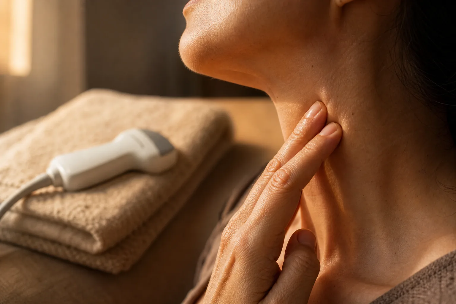 لمس آرام برجستگی کوچک کنار گردن برای ارزیابی توده گردن