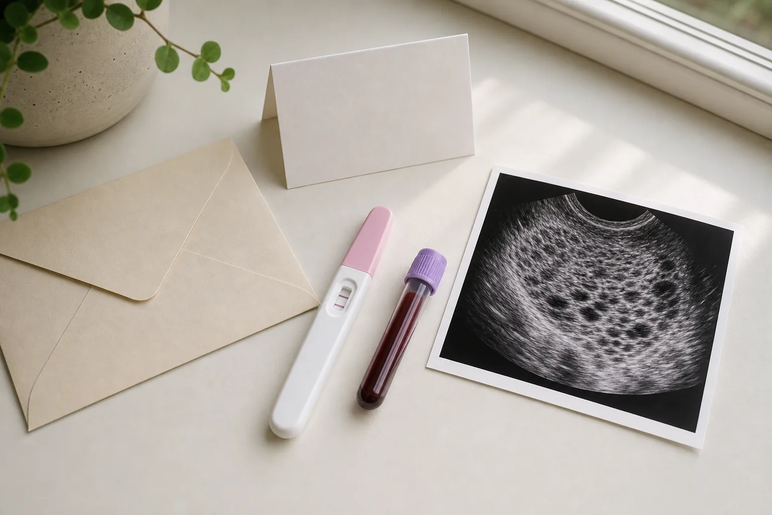 تصویر آزمایش بارداری، نمونه خون hCG و سونوگرافی مرتبط با بیماری تروفوبلاستیک حاملگی