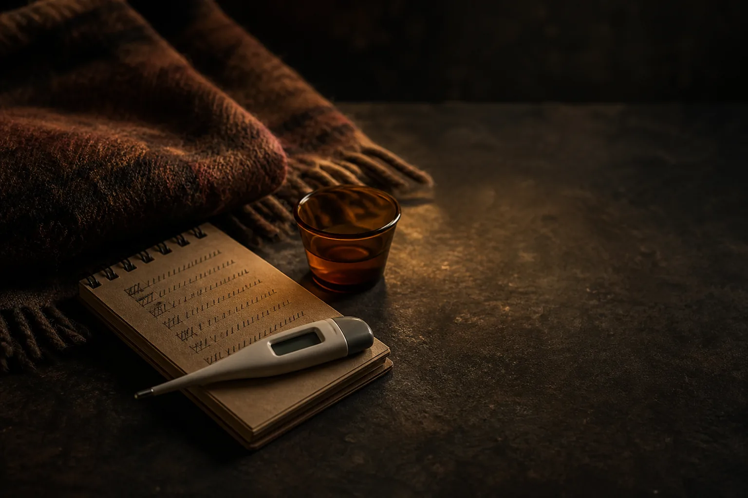 دفترچه ثبت تب و دماسنج برای ارزیابی تب و لرز عودکننده