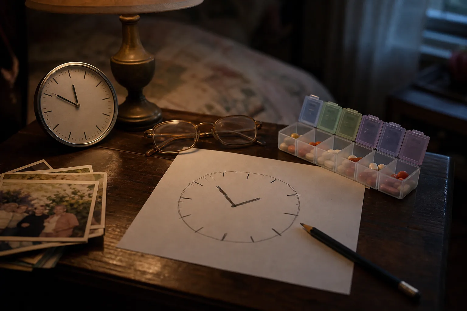 تصویر ارزیابی دمانس و آلزایمر با آزمون رسم ساعت و جعبه دارو