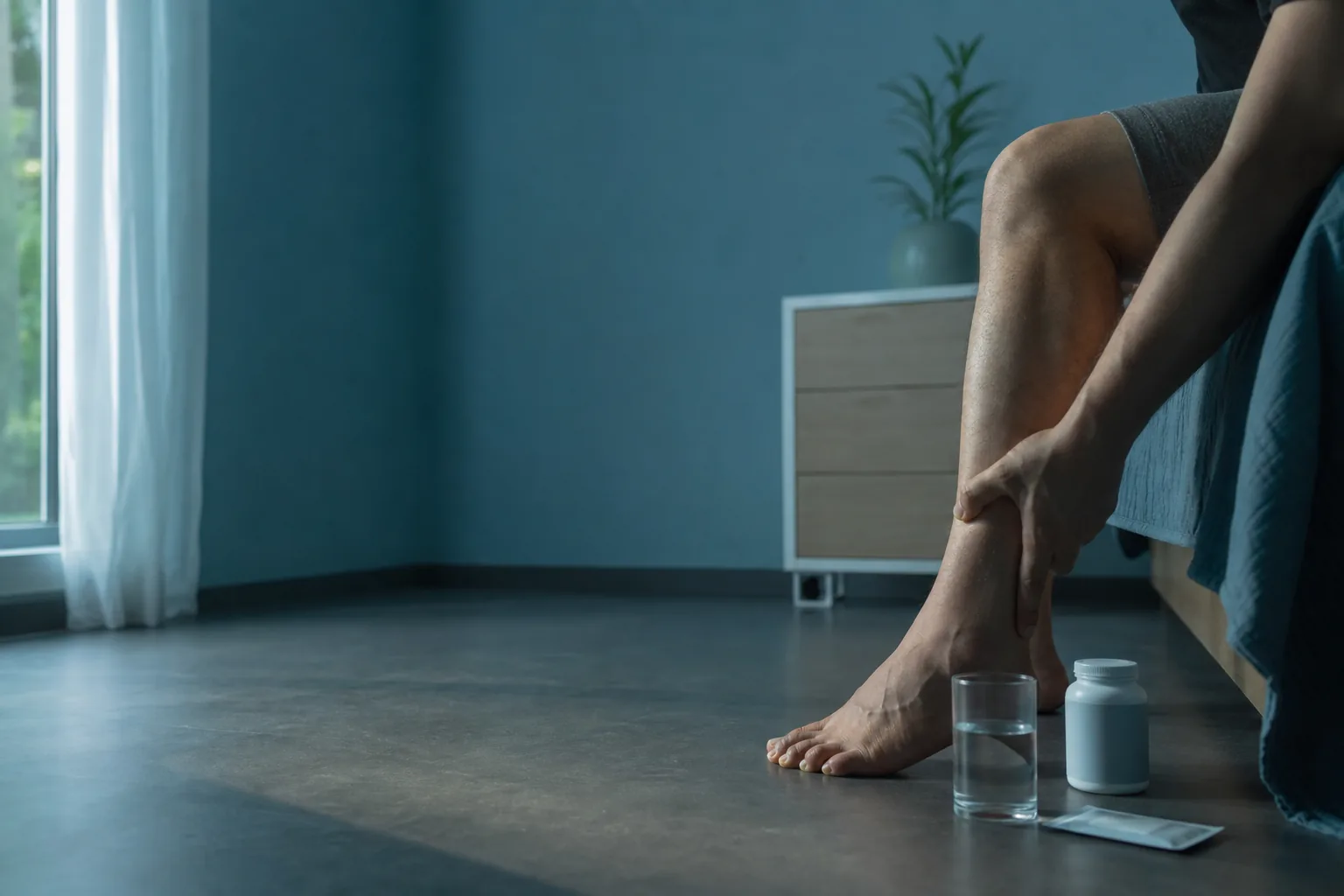 گرفتگی عضله ساق پا در نور آرام کنار پنجره