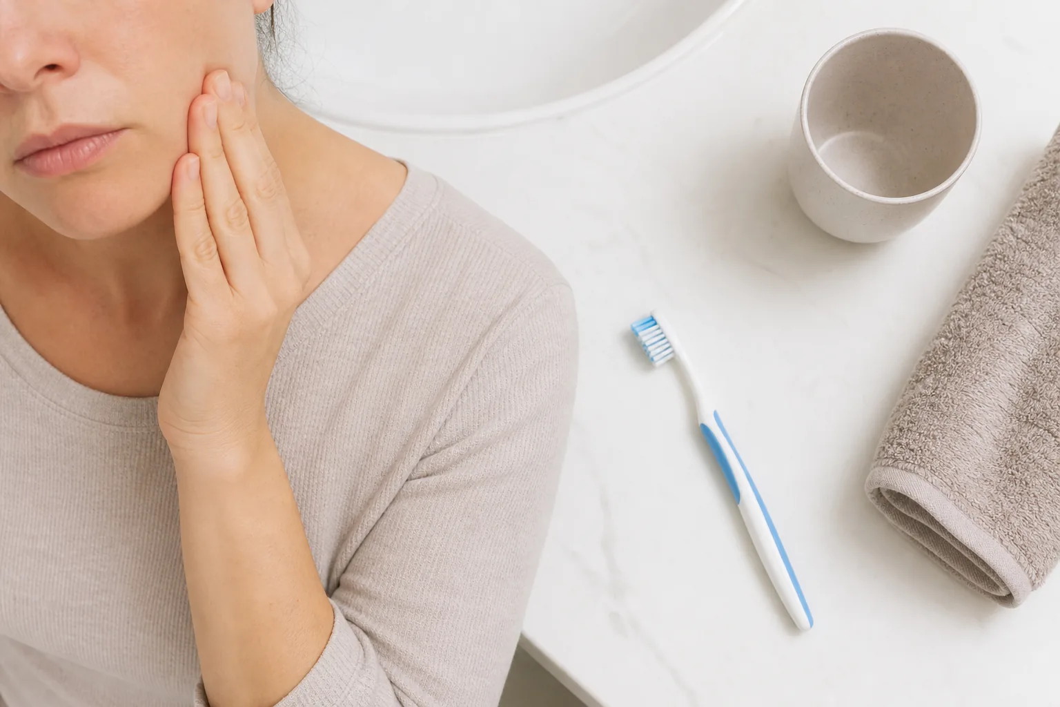 نمایی از لمس گونه و فک هنگام مسواکزدن، برای مقاله نورالژی مثلثی